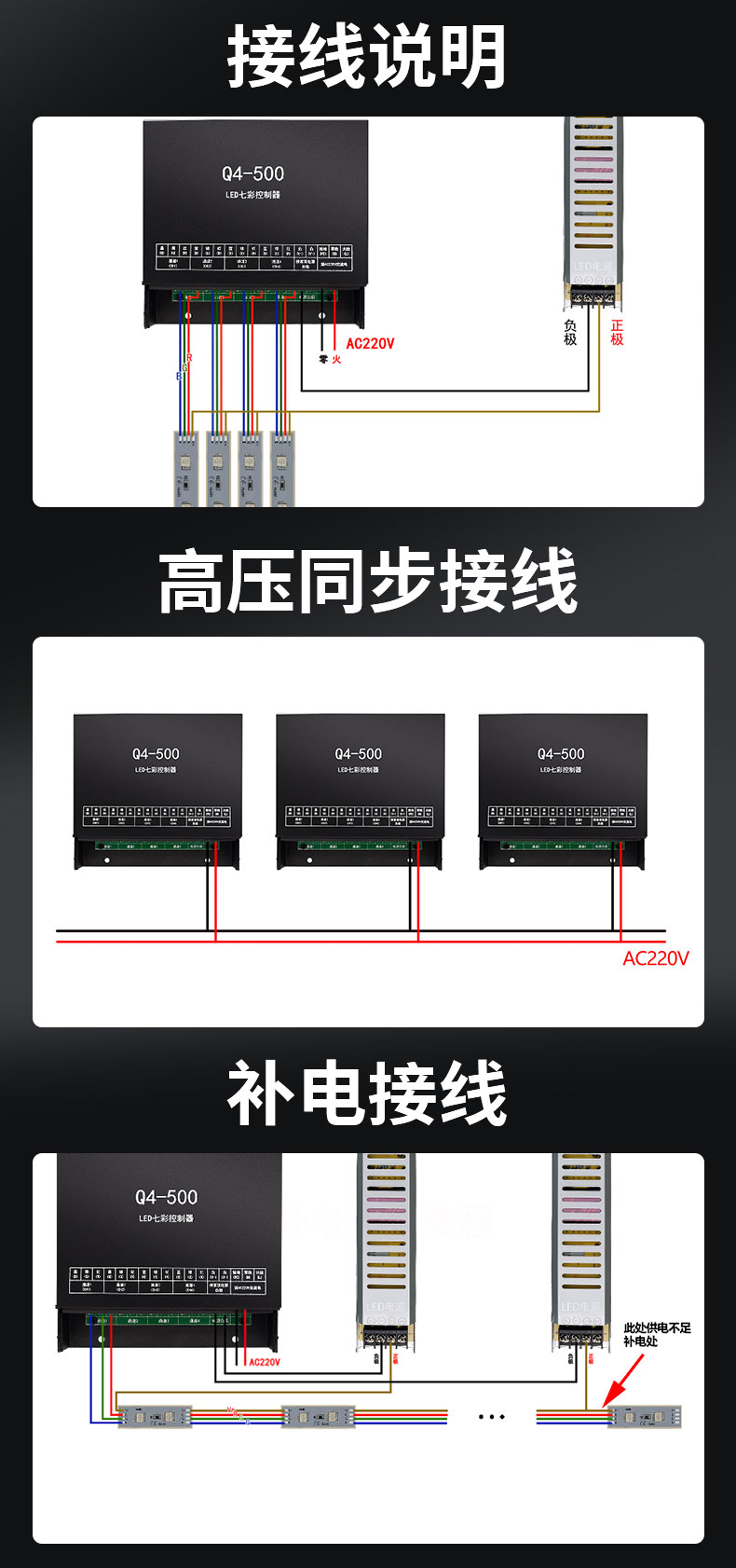 七彩LED燈控制器接線